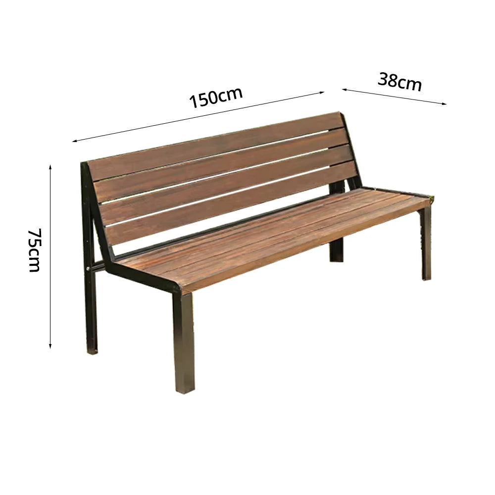 SOLARA 120/150cm Outdoor Bench Seat with Backrest - Heavy-Duty Cast Aluminium Frame, Solid Timber Slats, Weather-Resistant & Ground-Fixable - Walnut