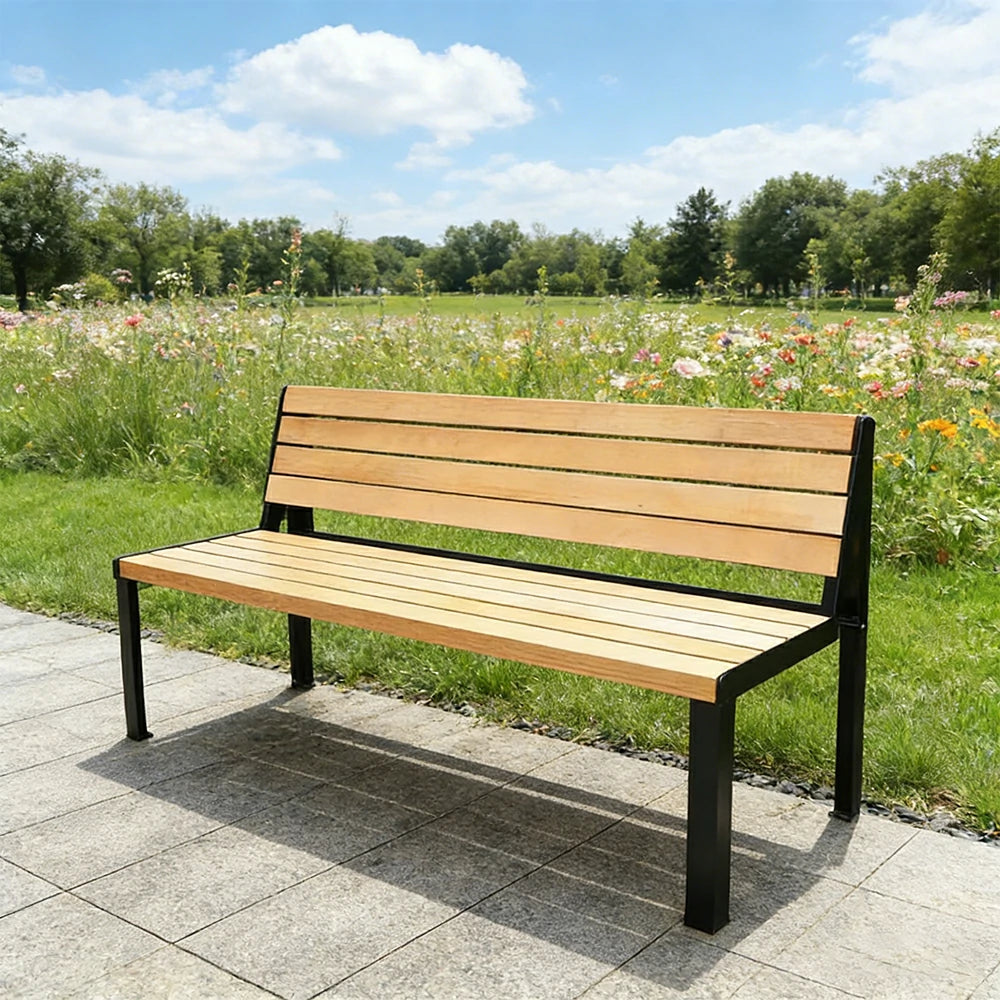 SOLARA 120/150cm Outdoor Bench Seat with Backrest - Heavy-Duty Cast Aluminium Frame, Solid Timber Slats, Weather-Resistant & Ground-Fixable - Wood