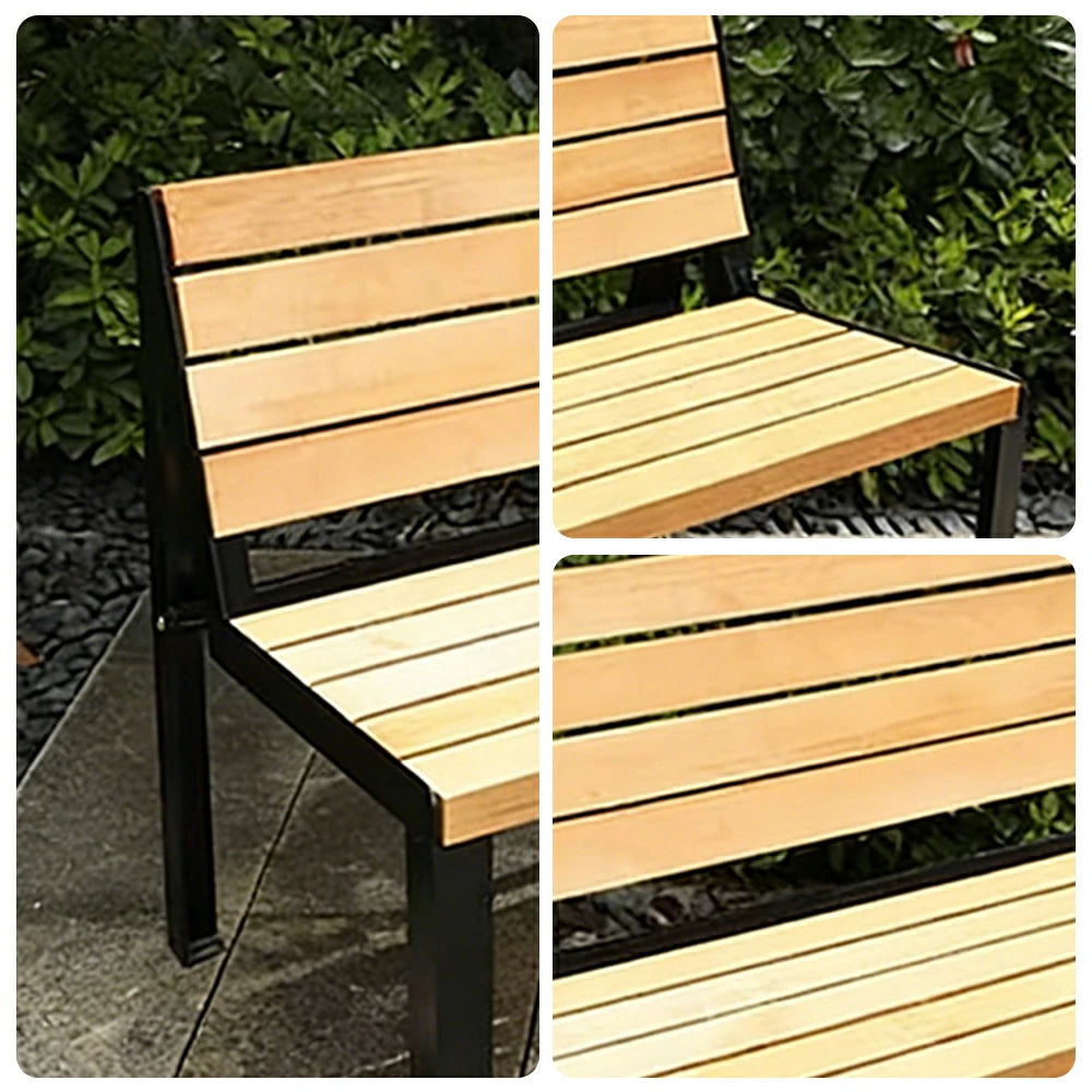 SOLARA 120/150cm Outdoor Bench Seat with Backrest - Heavy-Duty Cast Aluminium Frame, Solid Timber Slats, Weather-Resistant & Ground-Fixable - Wood