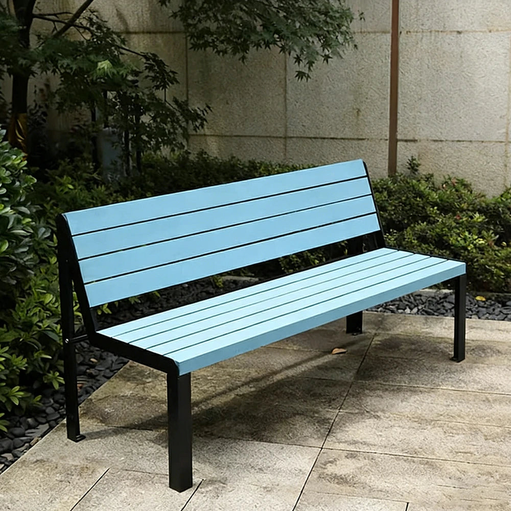 SOLARA 120/150cm Outdoor Bench Seat with Backrest - Heavy-Duty Cast Aluminium Frame, Solid Timber Slats, Weather-Resistant & Ground-Fixable - Blue