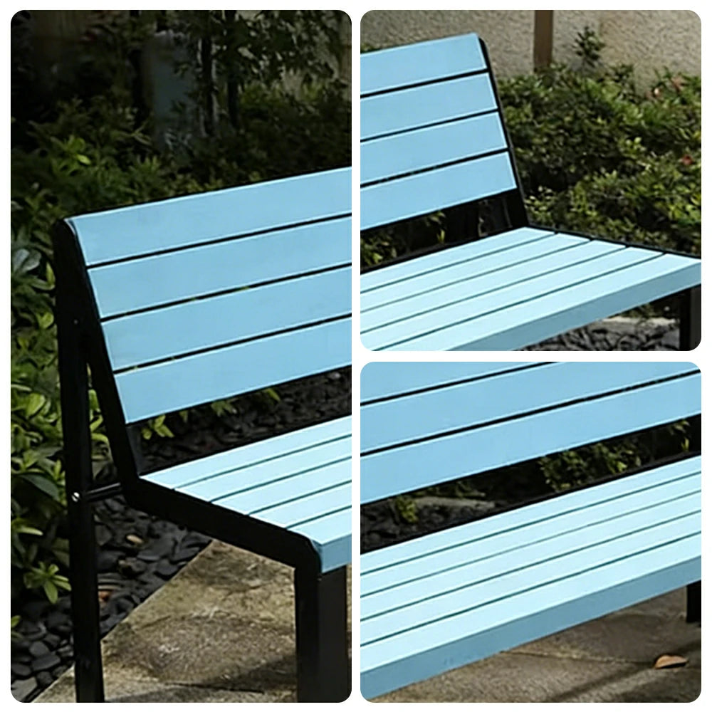 SOLARA 120/150cm Outdoor Bench Seat with Backrest - Heavy-Duty Cast Aluminium Frame, Solid Timber Slats, Weather-Resistant & Ground-Fixable - Blue