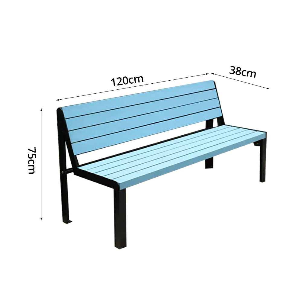 SOLARA 120/150cm Outdoor Bench Seat with Backrest - Heavy-Duty Cast Aluminium Frame, Solid Timber Slats, Weather-Resistant & Ground-Fixable - Blue