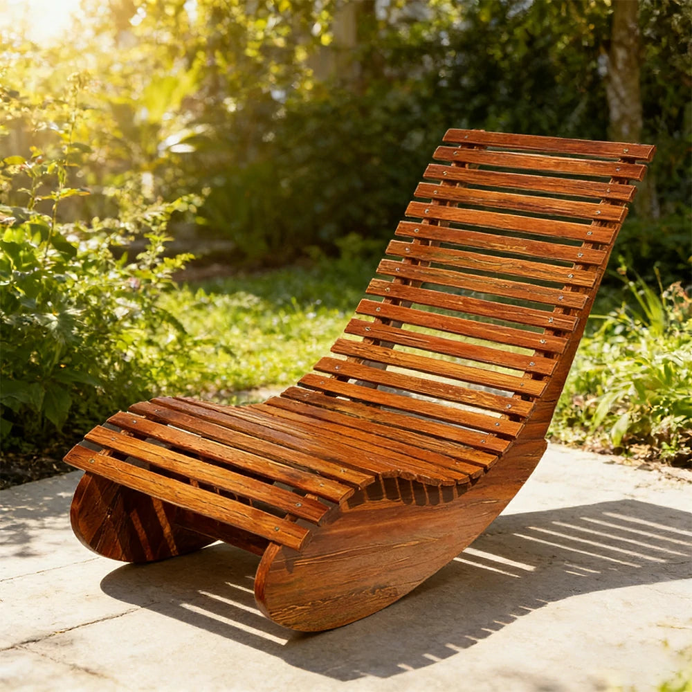 SOLARA Outdoor Rocking Chair - Smooth Curved Rocking Design, Solid Timber Construction, Weather-Resistant & Reinforced Frame - Brown