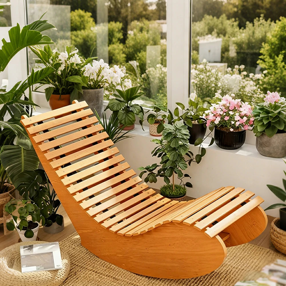 SOLARA Outdoor Rocking Chair - Smooth Curved Rocking Design, Solid Timber Construction, Weather-Resistant & Reinforced Frame - Yellow