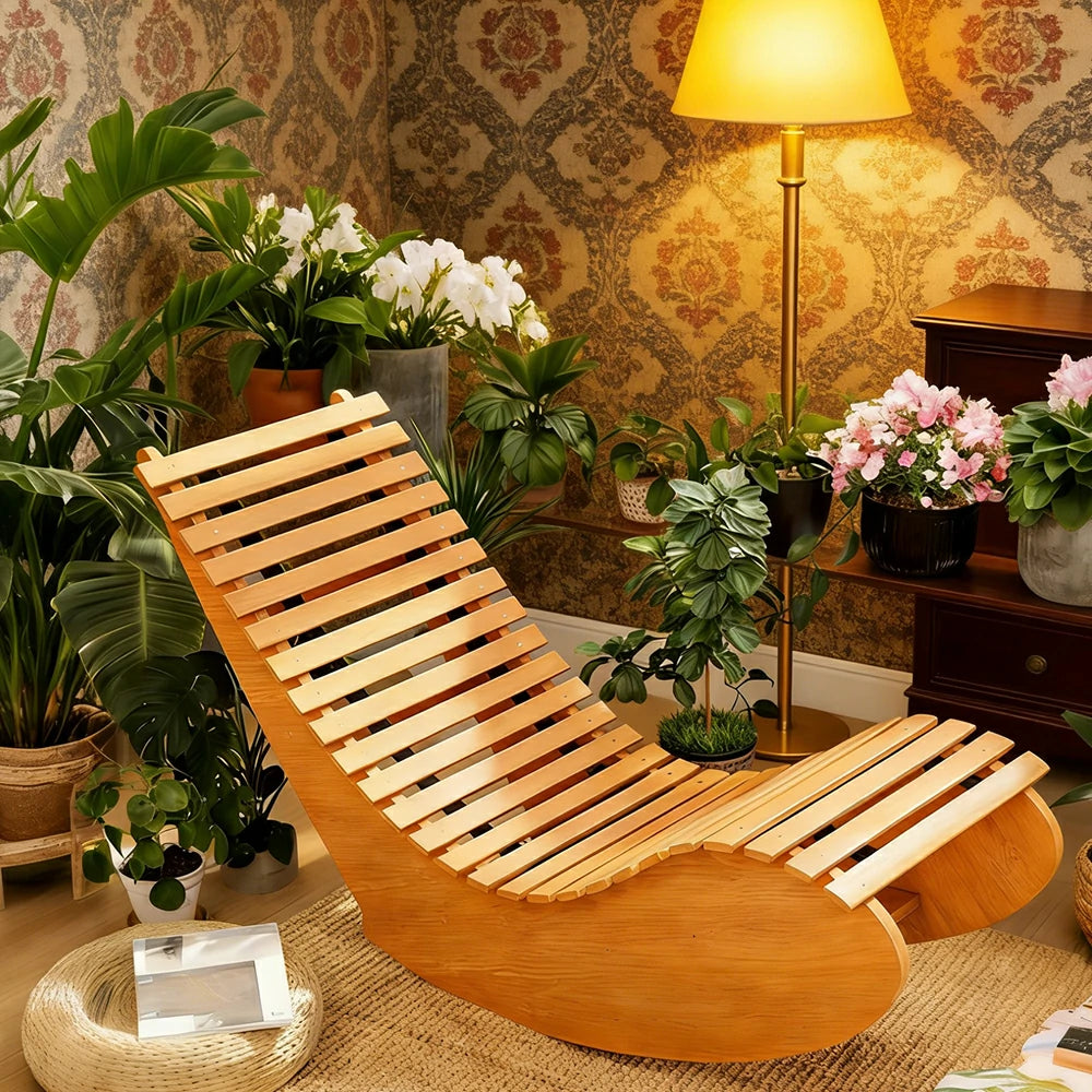 SOLARA Outdoor Rocking Chair - Smooth Curved Rocking Design, Solid Timber Construction, Weather-Resistant & Reinforced Frame - Yellow