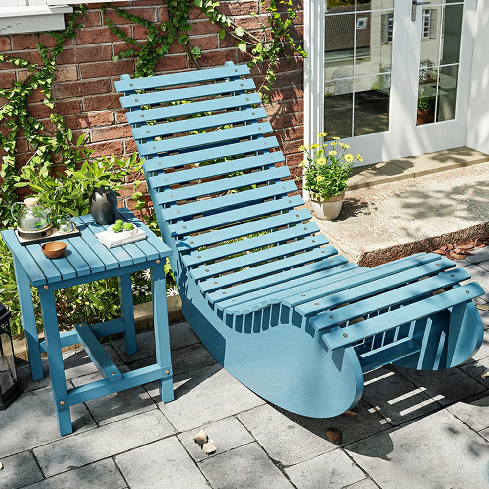 SOLARA Outdoor Rocking Chair - Smooth Curved Rocking Design, Solid Timber Construction, Weather-Resistant & Reinforced Frame - Blue