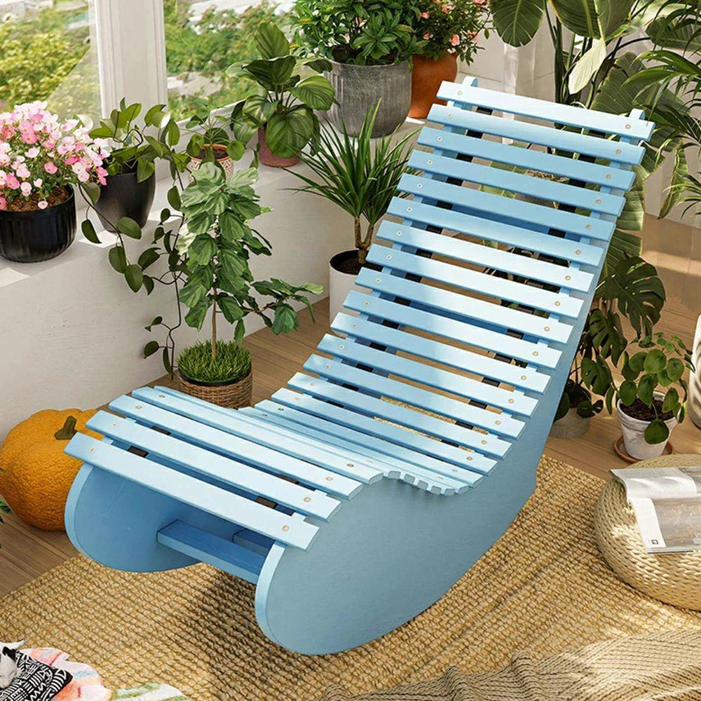 SOLARA Outdoor Rocking Chair - Smooth Curved Rocking Design, Solid Timber Construction, Weather-Resistant & Reinforced Frame - Blue
