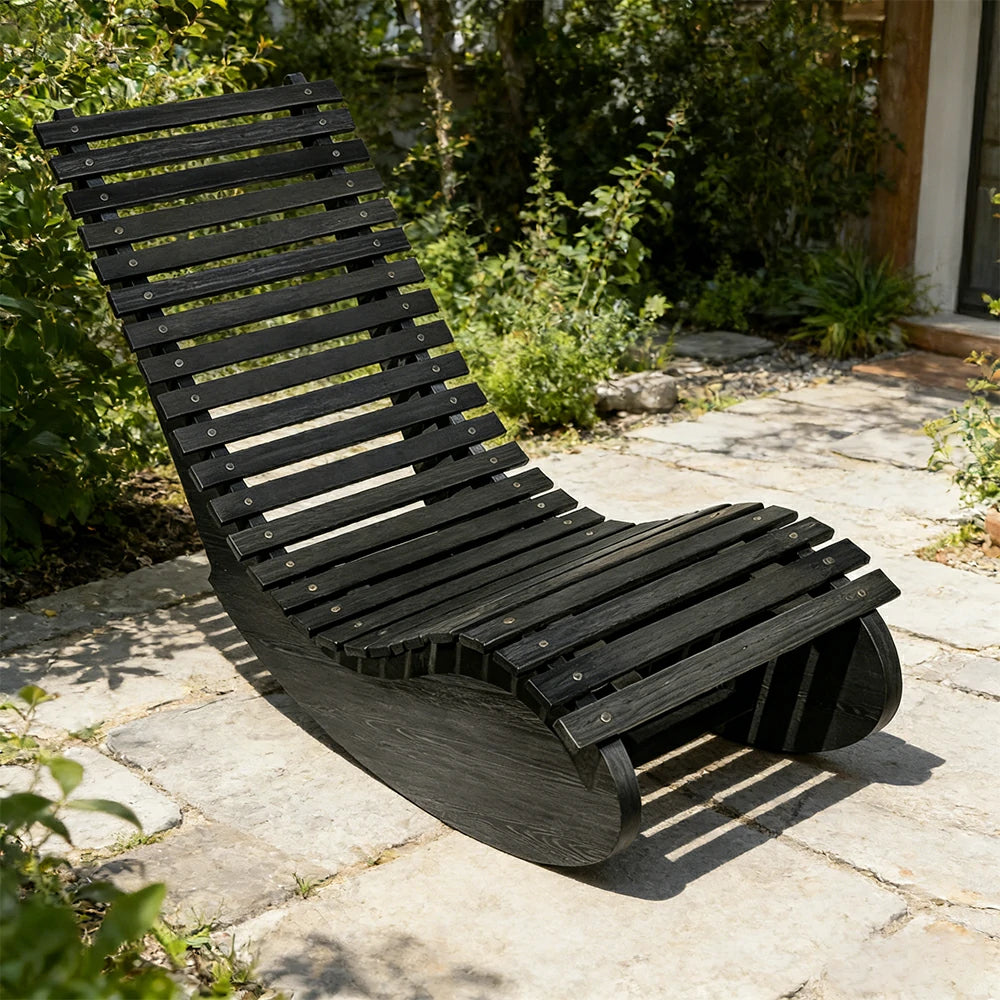 SOLARA Outdoor Rocking Chair - Smooth Curved Rocking Design, Solid Timber Construction, Weather-Resistant & Reinforced Frame - Black