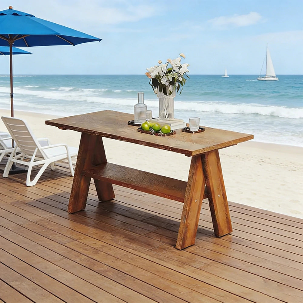 SOLARA 120/150cm Outdoor Garden Table - Heavy-Duty Solid Timber Construction, Weather-Resistant, Reinforced Crossbeam Support - Brown