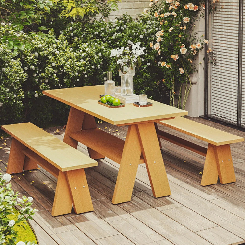 SOLARA 120/150cm Outdoor Garden Table - Heavy-Duty Solid Timber Construction, Weather-Resistant, Reinforced Crossbeam Support - Yellow