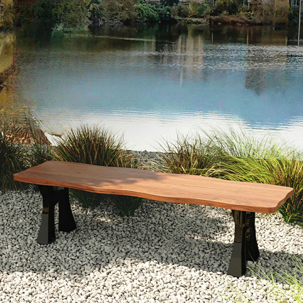 SOLARA 150/180cm Outdoor Garden Bench - Heavy-Duty Cast Iron Frame, Galvanised Support Structure, Adjustable Anti-Slip Legs - Walnut