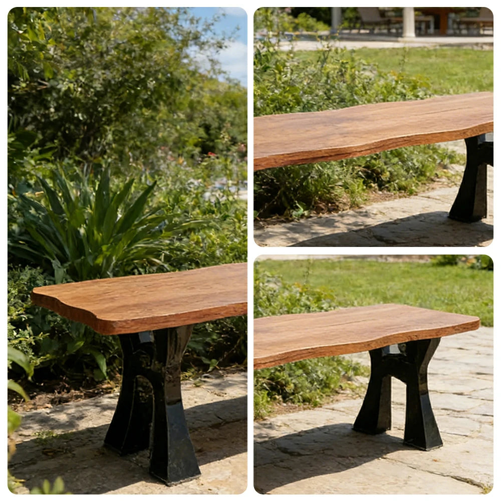 SOLARA 150/180cm Outdoor Garden Bench - Heavy-Duty Cast Iron Frame, Galvanised Support Structure, Adjustable Anti-Slip Legs - Walnut