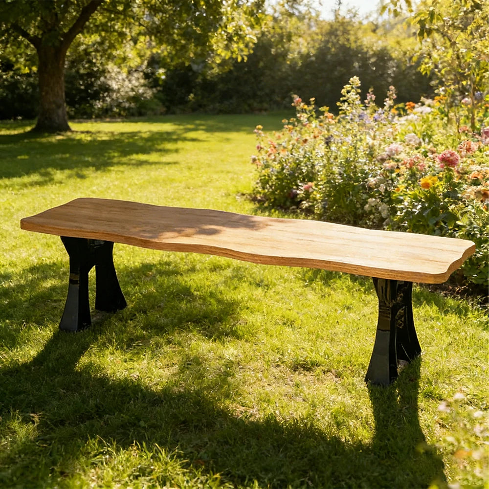 SOLARA 150/180cm Outdoor Garden Bench - Heavy-Duty Cast Iron Frame, Galvanised Support Structure, Adjustable Anti-Slip Legs - Wood