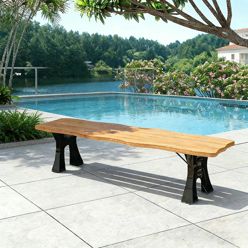 SOLARA 150/180cm Outdoor Garden Bench - Heavy-Duty Cast Iron Frame, Galvanised Support Structure, Adjustable Anti-Slip Legs - Wood
