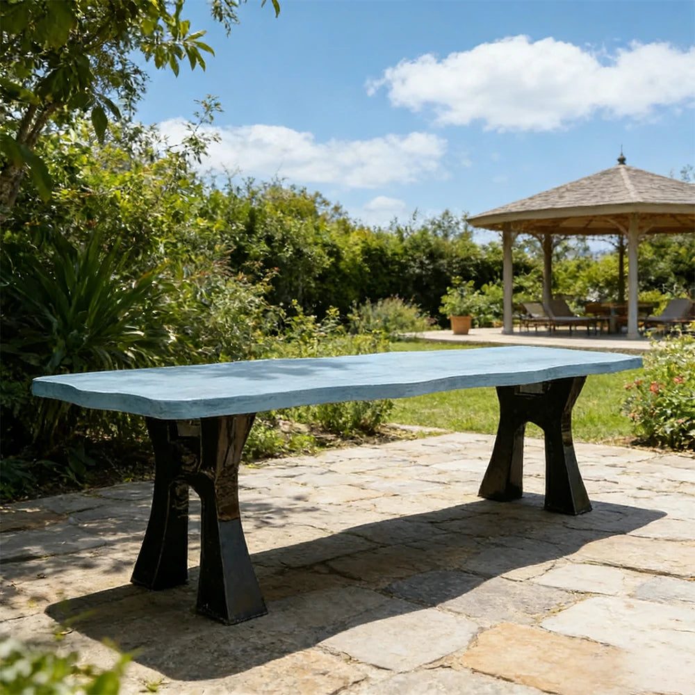 SOLARA 150/180cm Outdoor Garden Bench - Heavy-Duty Cast Iron Frame, Galvanised Support Structure, Adjustable Anti-Slip Legs - Blue