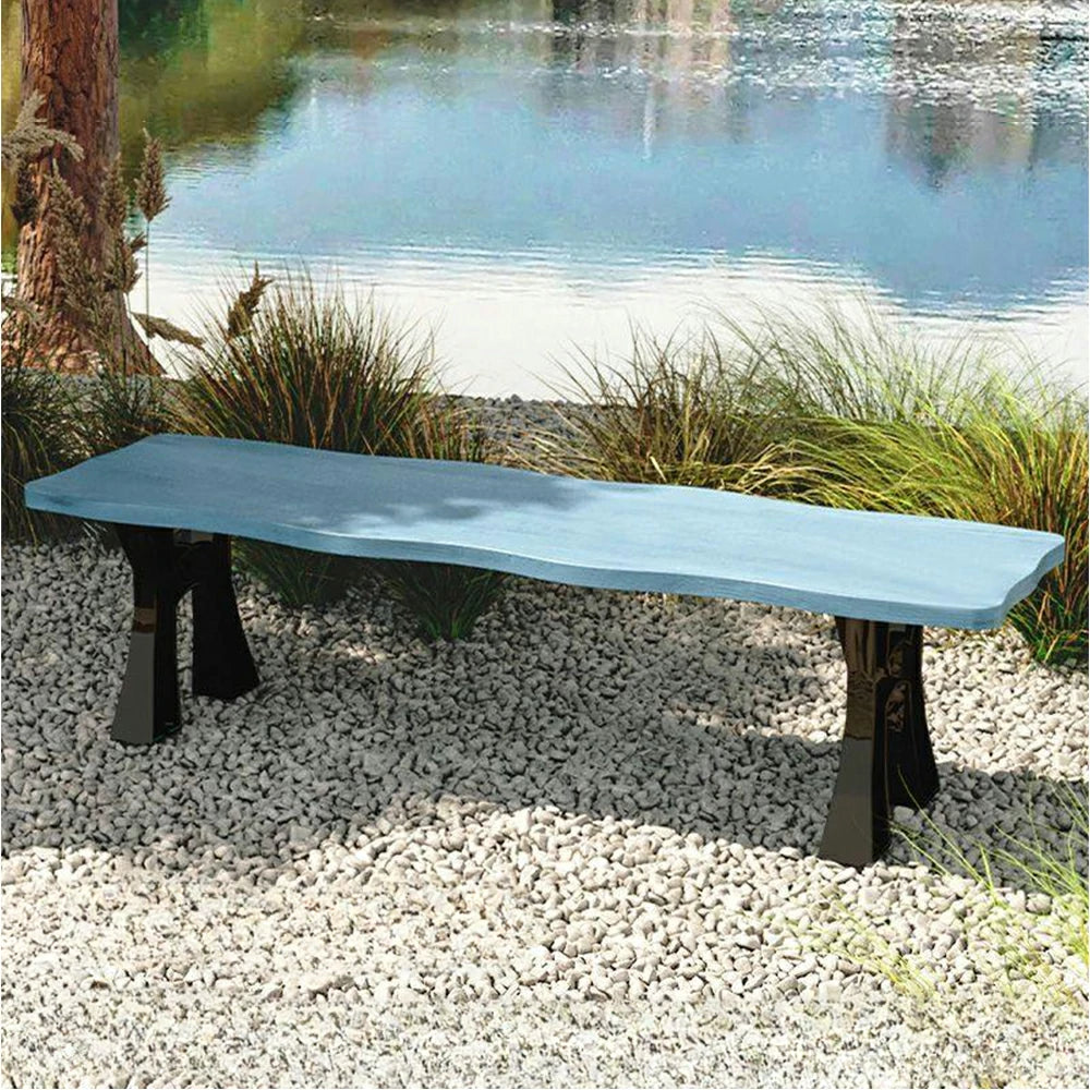 SOLARA 150/180cm Outdoor Garden Bench - Heavy-Duty Cast Iron Frame, Galvanised Support Structure, Adjustable Anti-Slip Legs - Blue