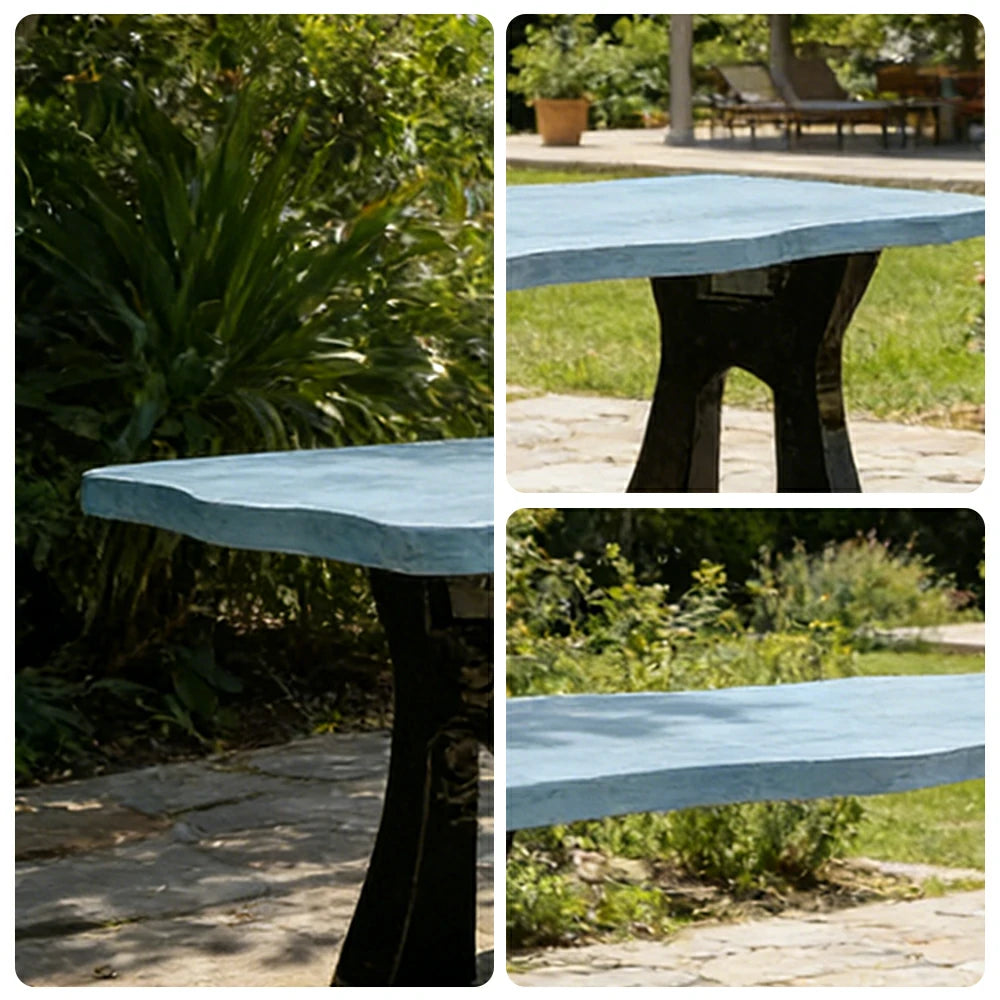 SOLARA 150/180cm Outdoor Garden Bench - Heavy-Duty Cast Iron Frame, Galvanised Support Structure, Adjustable Anti-Slip Legs - Blue