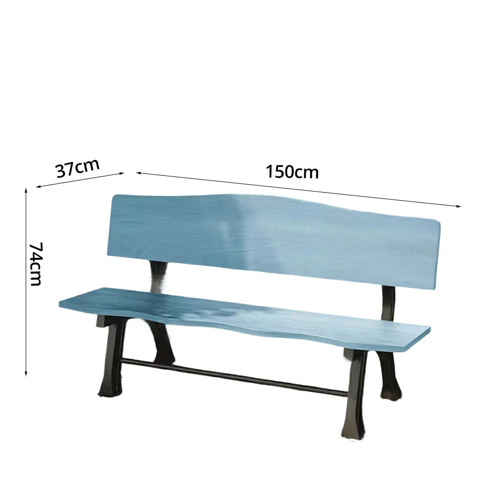 SOLARA 150/180cm Outdoor Garden Bench with Backrest - Heavy-Duty Cast Iron Frame, Galvanised Support Structure, Adjustable Anti-Slip Legs - Blue