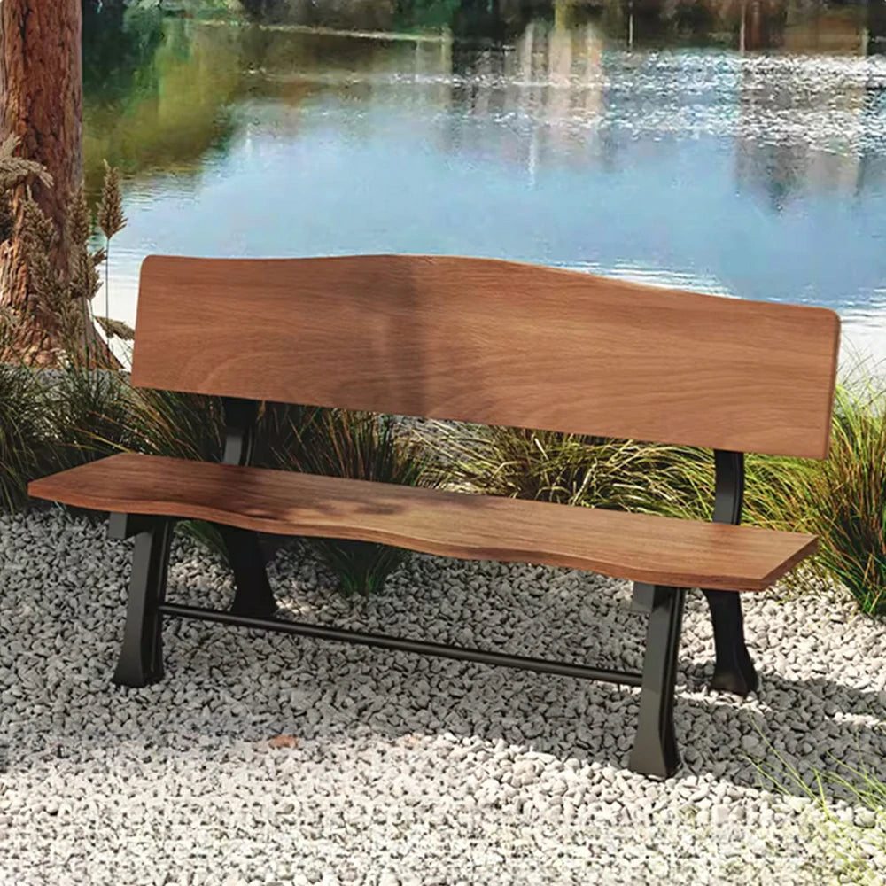 SOLARA 150/180cm Outdoor Garden Bench with Backrest - Heavy-Duty Cast Iron Frame, Galvanised Support Structure, Adjustable Anti-Slip Legs - Carbonized