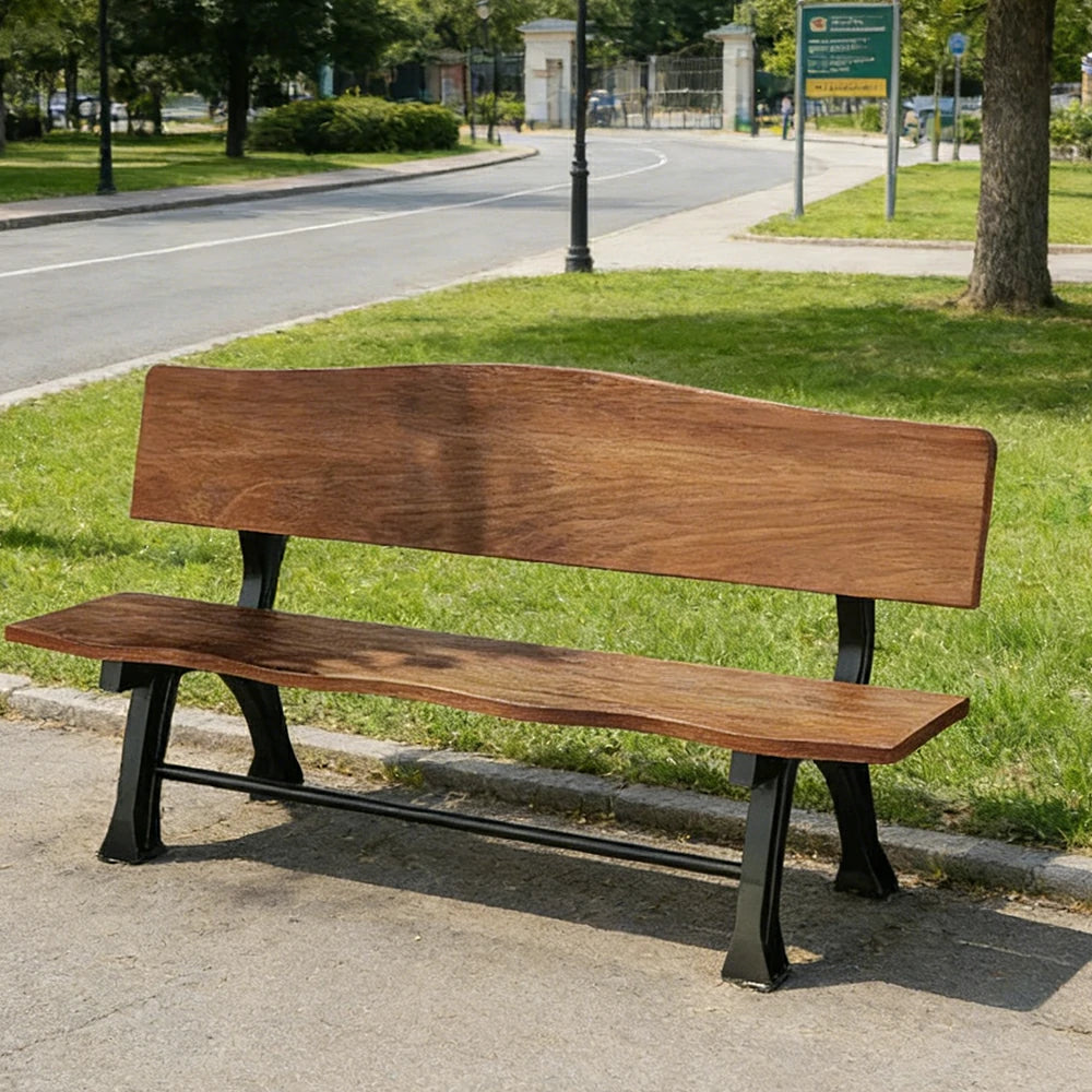 SOLARA 150/180cm Outdoor Garden Bench with Backrest - Heavy-Duty Cast Iron Frame, Galvanised Support Structure, Adjustable Anti-Slip Legs - Carbonized