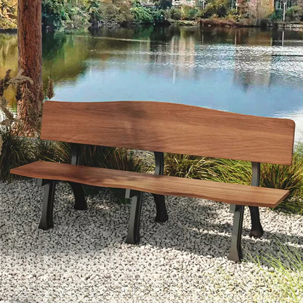 SOLARA 150/180cm Outdoor Garden Bench with Backrest - Heavy-Duty Cast Iron Frame, Galvanised Support Structure, Adjustable Anti-Slip Legs - Carbonized