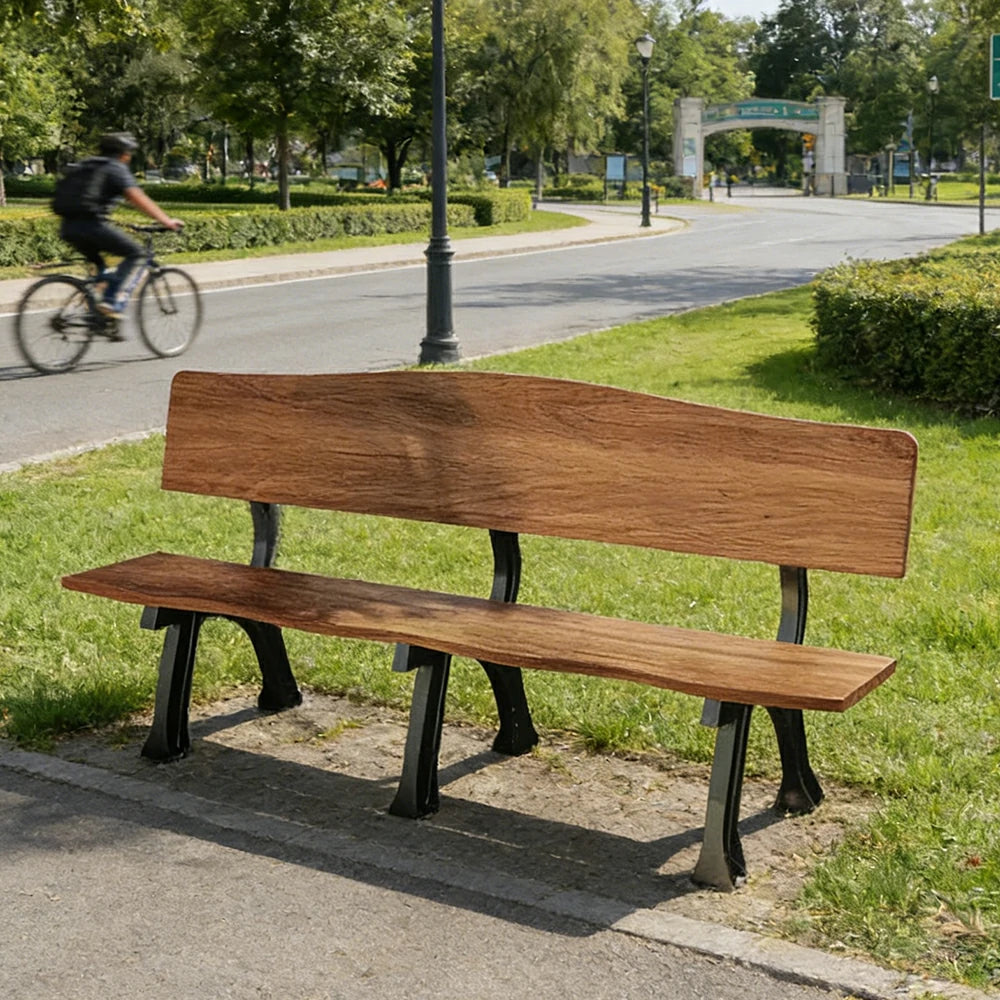 SOLARA 150/180cm Outdoor Garden Bench with Backrest - Heavy-Duty Cast Iron Frame, Galvanised Support Structure, Adjustable Anti-Slip Legs - Carbonized