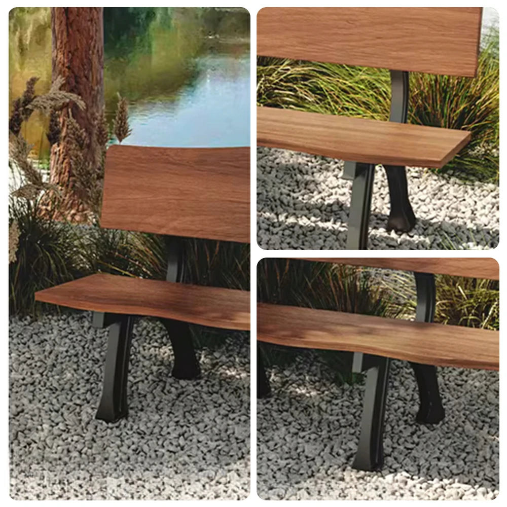 SOLARA 150/180cm Outdoor Garden Bench with Backrest - Heavy-Duty Cast Iron Frame, Galvanised Support Structure, Adjustable Anti-Slip Legs - Carbonized