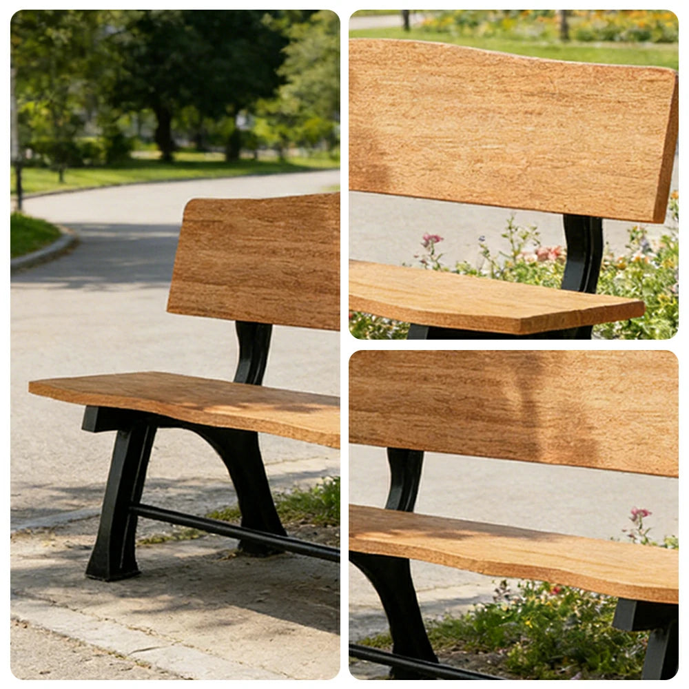 SOLARA 150/180cm Outdoor Garden Bench with Backrest - Heavy-Duty Cast Iron Frame, Galvanised Support Structure, Adjustable Anti-Slip Legs - Wood