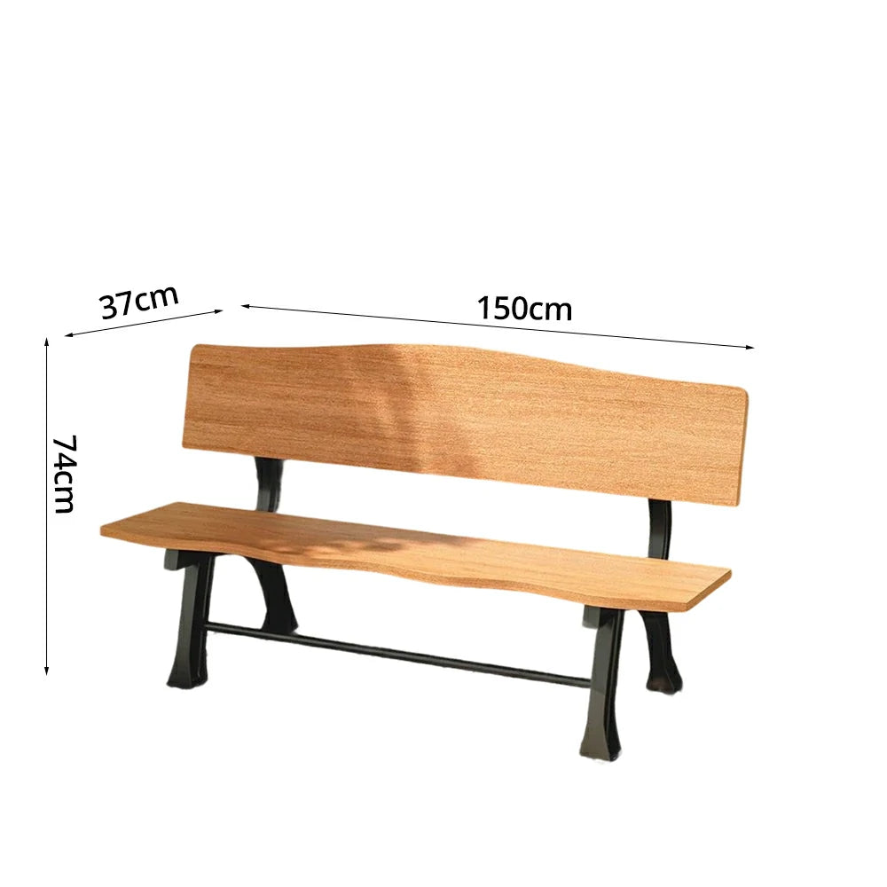SOLARA 150/180cm Outdoor Garden Bench with Backrest - Heavy-Duty Cast Iron Frame, Galvanised Support Structure, Adjustable Anti-Slip Legs - Wood