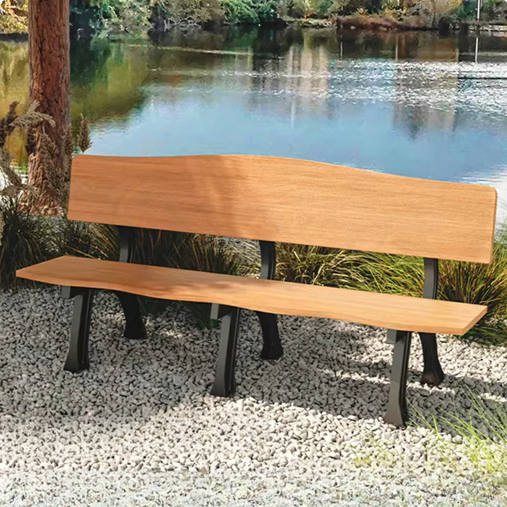 SOLARA 150/180cm Outdoor Garden Bench with Backrest - Heavy-Duty Cast Iron Frame, Galvanised Support Structure, Adjustable Anti-Slip Legs - Wood
