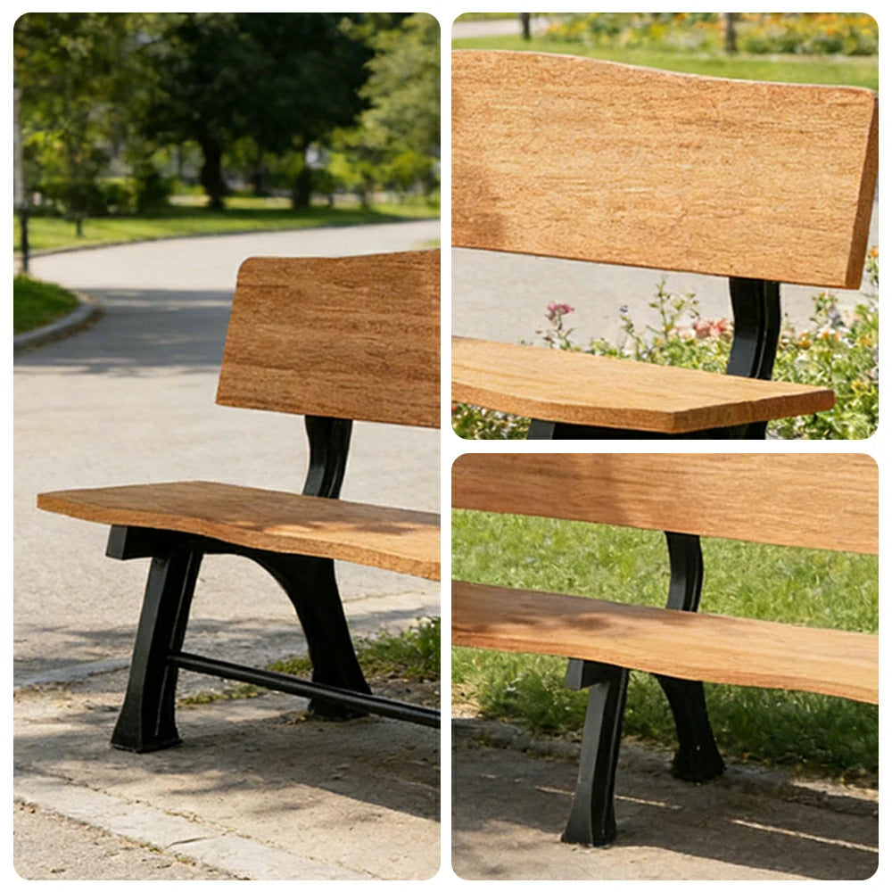 SOLARA 150/180cm Outdoor Garden Bench with Backrest - Heavy-Duty Cast Iron Frame, Galvanised Support Structure, Adjustable Anti-Slip Legs - Wood