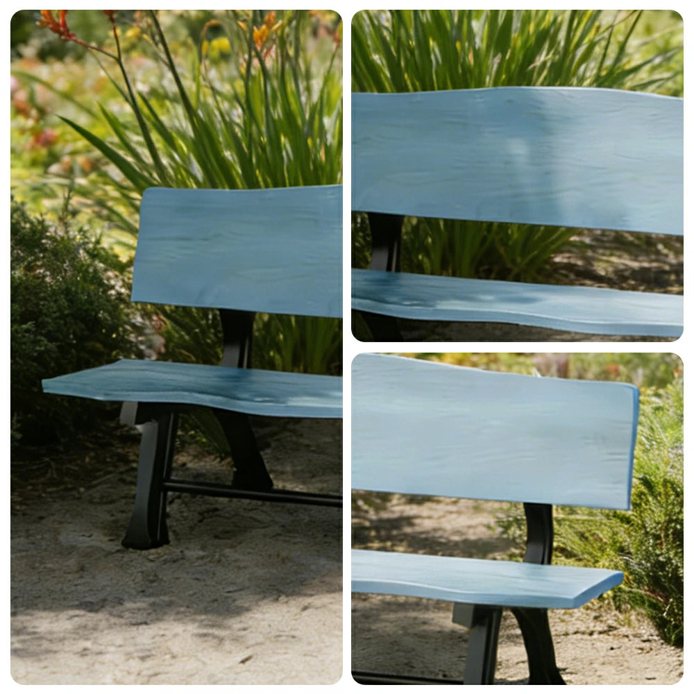 SOLARA 150/180cm Outdoor Garden Bench with Backrest - Heavy-Duty Cast Iron Frame, Galvanised Support Structure, Adjustable Anti-Slip Legs - Blue