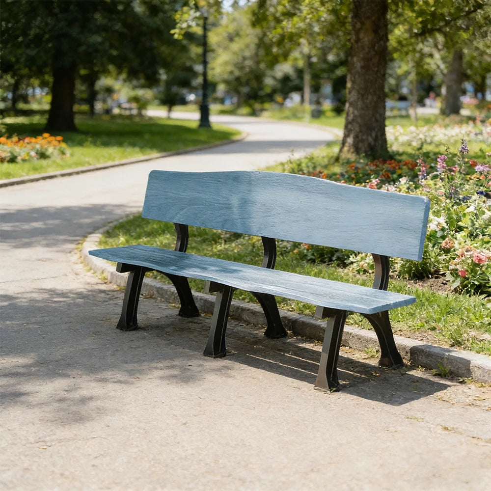 SOLARA 150/180cm Outdoor Garden Bench with Backrest - Heavy-Duty Cast Iron Frame, Galvanised Support Structure, Adjustable Anti-Slip Legs - Blue