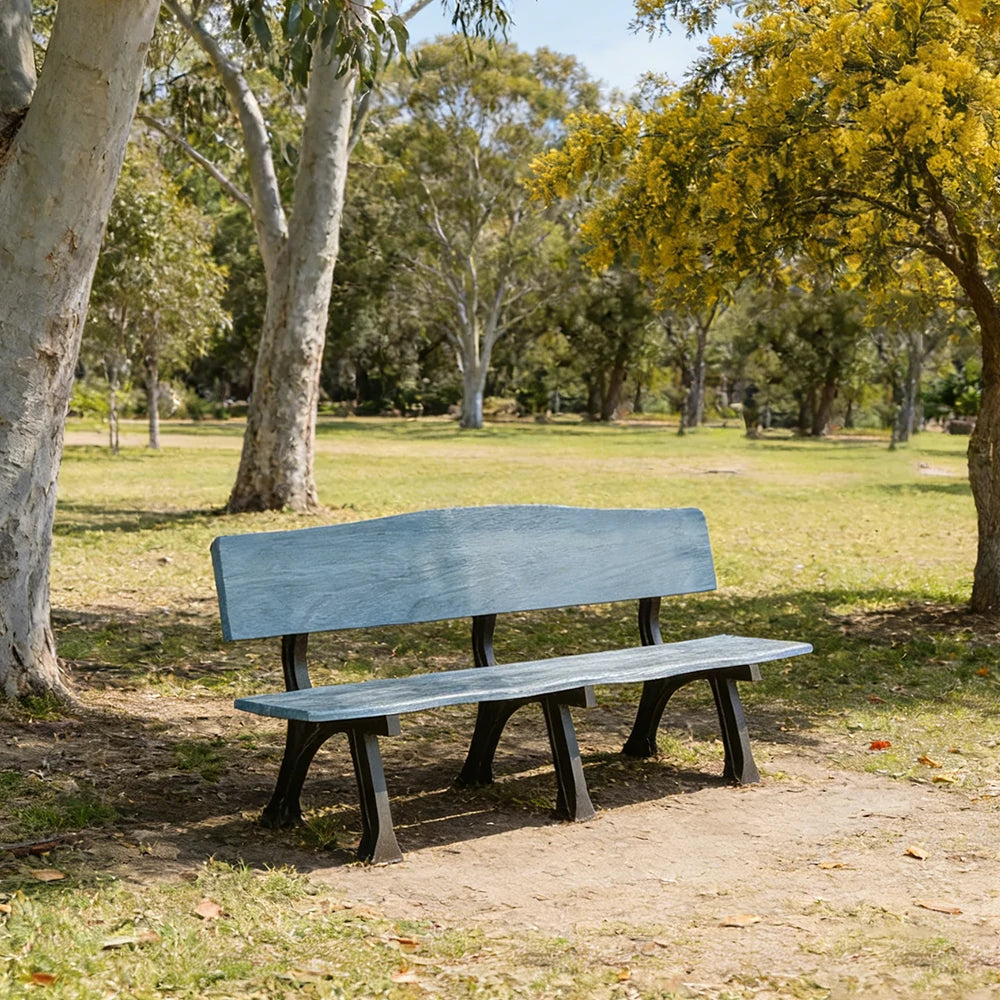 SOLARA 150/180cm Outdoor Garden Bench with Backrest - Heavy-Duty Cast Iron Frame, Galvanised Support Structure, Adjustable Anti-Slip Legs - Blue