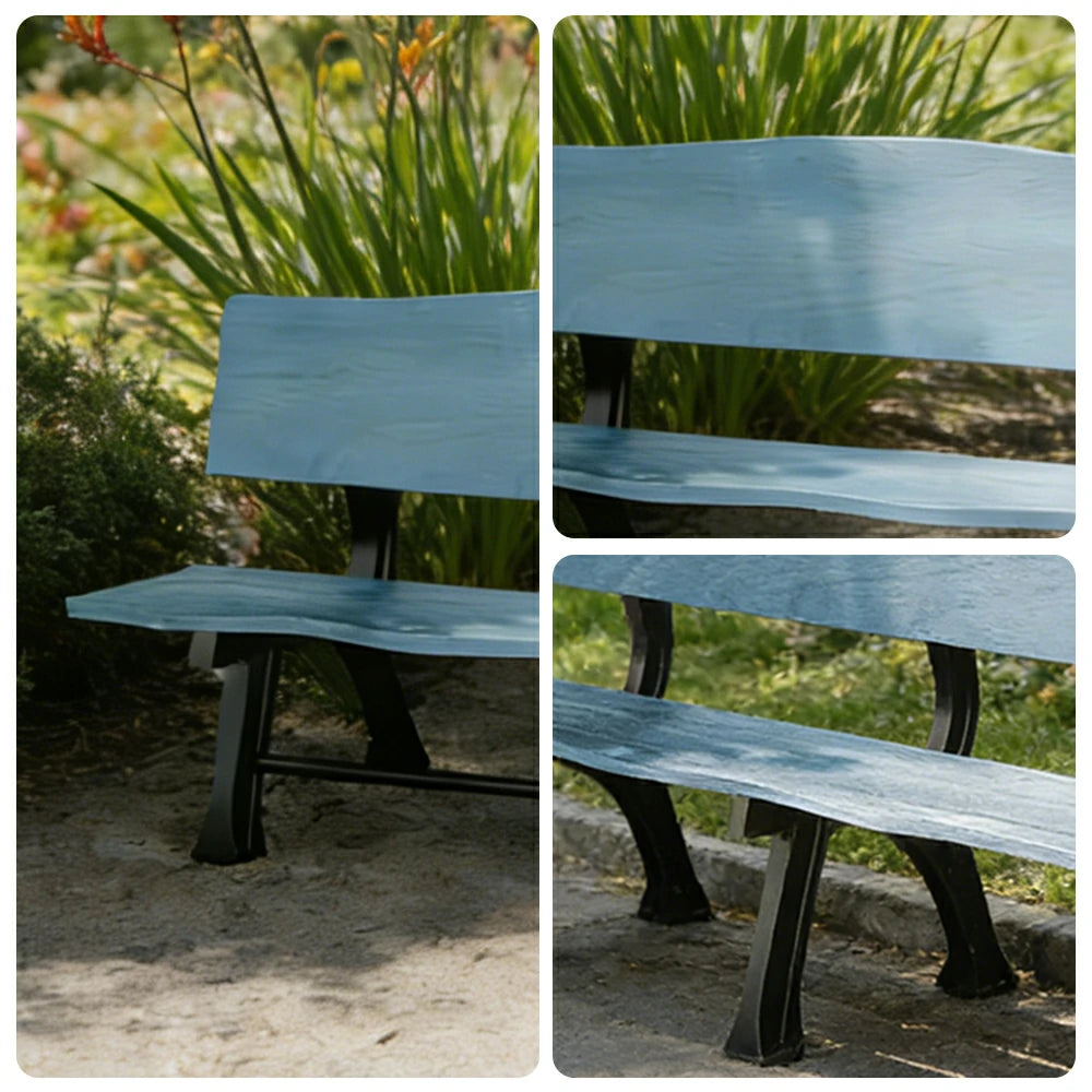 SOLARA 150/180cm Outdoor Garden Bench with Backrest - Heavy-Duty Cast Iron Frame, Galvanised Support Structure, Adjustable Anti-Slip Legs - Blue