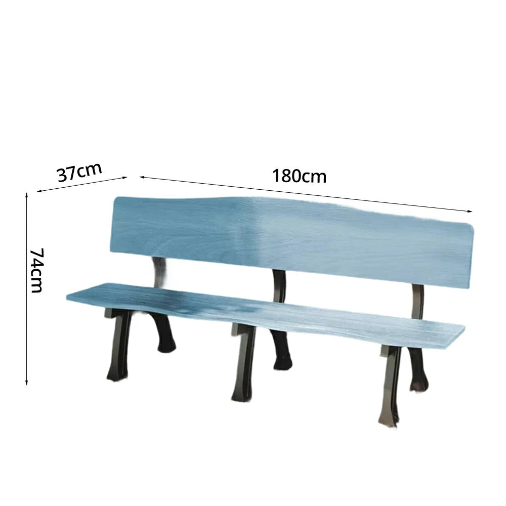 SOLARA 150/180cm Outdoor Garden Bench with Backrest - Heavy-Duty Cast Iron Frame, Galvanised Support Structure, Adjustable Anti-Slip Legs - Blue