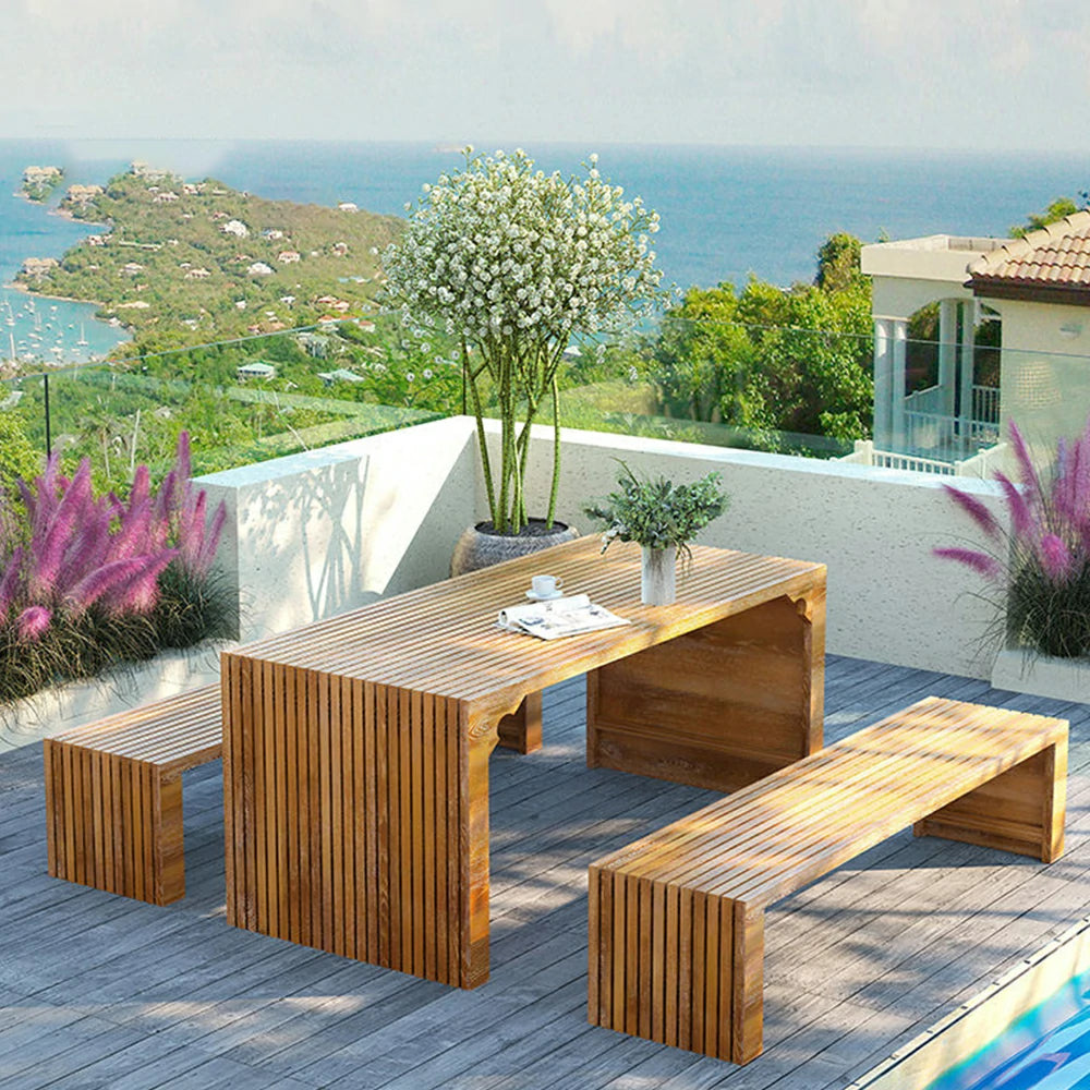 SOLARA Outdoor Timber Bench - Heavy-Duty Solid Wood Construction, Weather-Protected Finish, Upgraded Slatted Design - Walnut