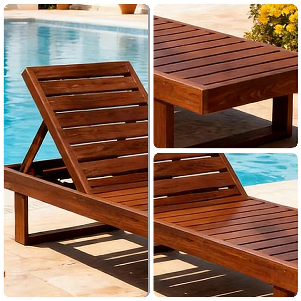SOLARA Outdoor Reclining Sun Lounger - Multi-Position Adjustable Backrest, Premium Hardwood Construction, Weather-Resistant Finish - Brown