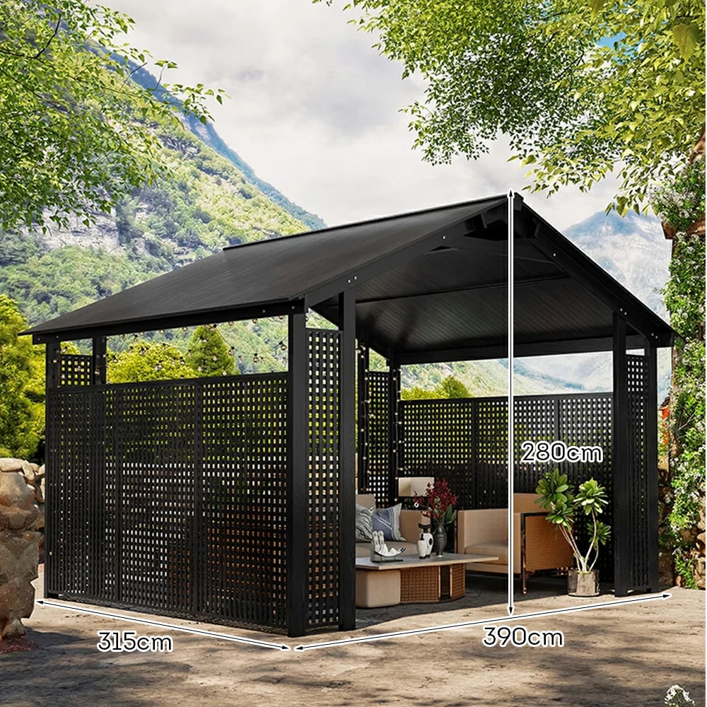 SOLARA Outdoor Pavilion - Large Heavy-Duty Gazebo with Reinforced Steel Frame & Hollow Side Panel Design - Black