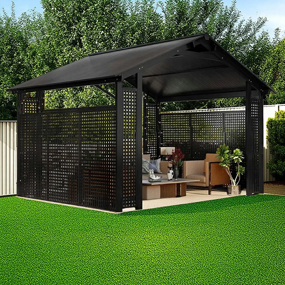 SOLARA Outdoor Pavilion - Large Heavy-Duty Gazebo with Reinforced Steel Frame & Hollow Side Panel Design - Black