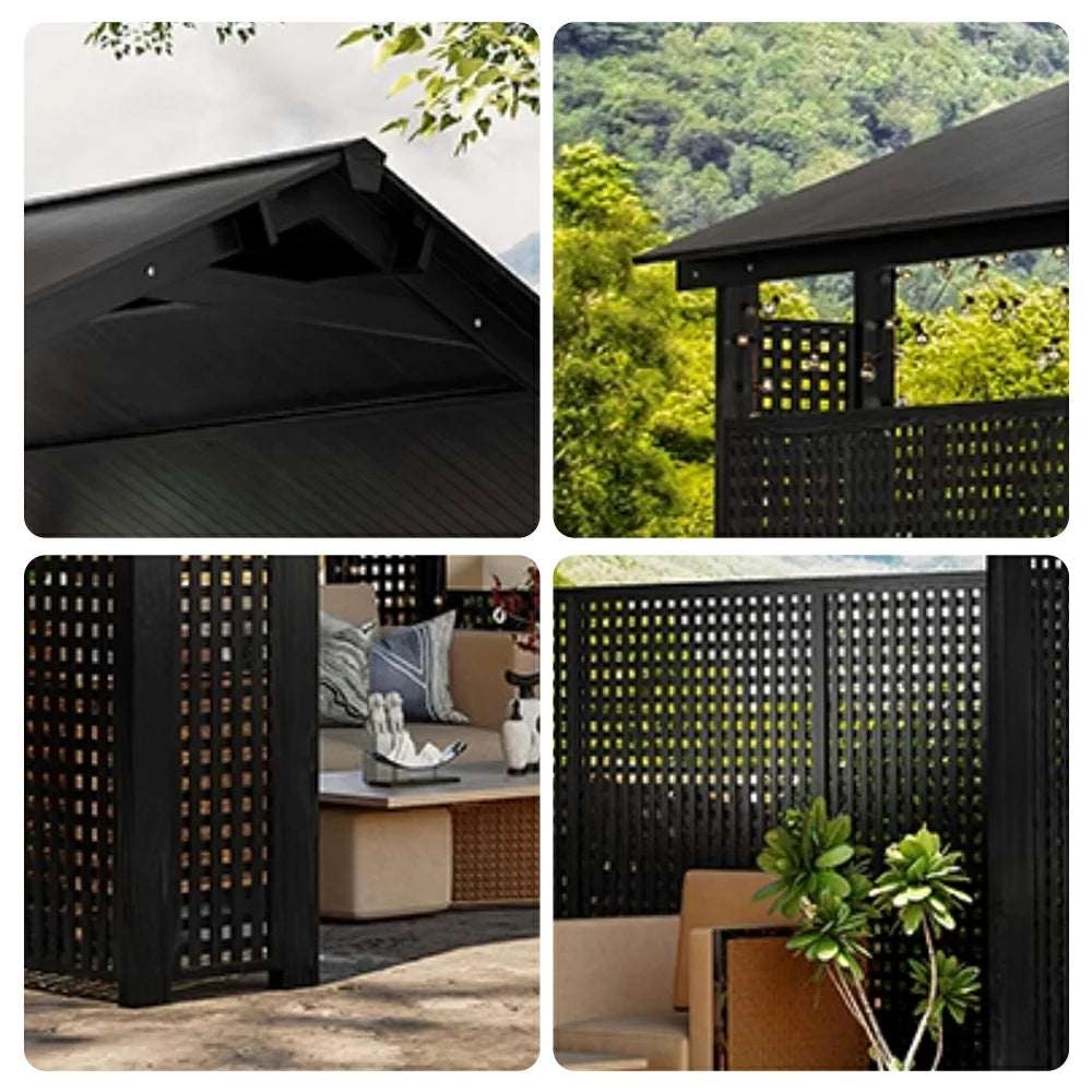 SOLARA Outdoor Pavilion - Large Heavy-Duty Gazebo with Reinforced Steel Frame & Hollow Side Panel Design - Black