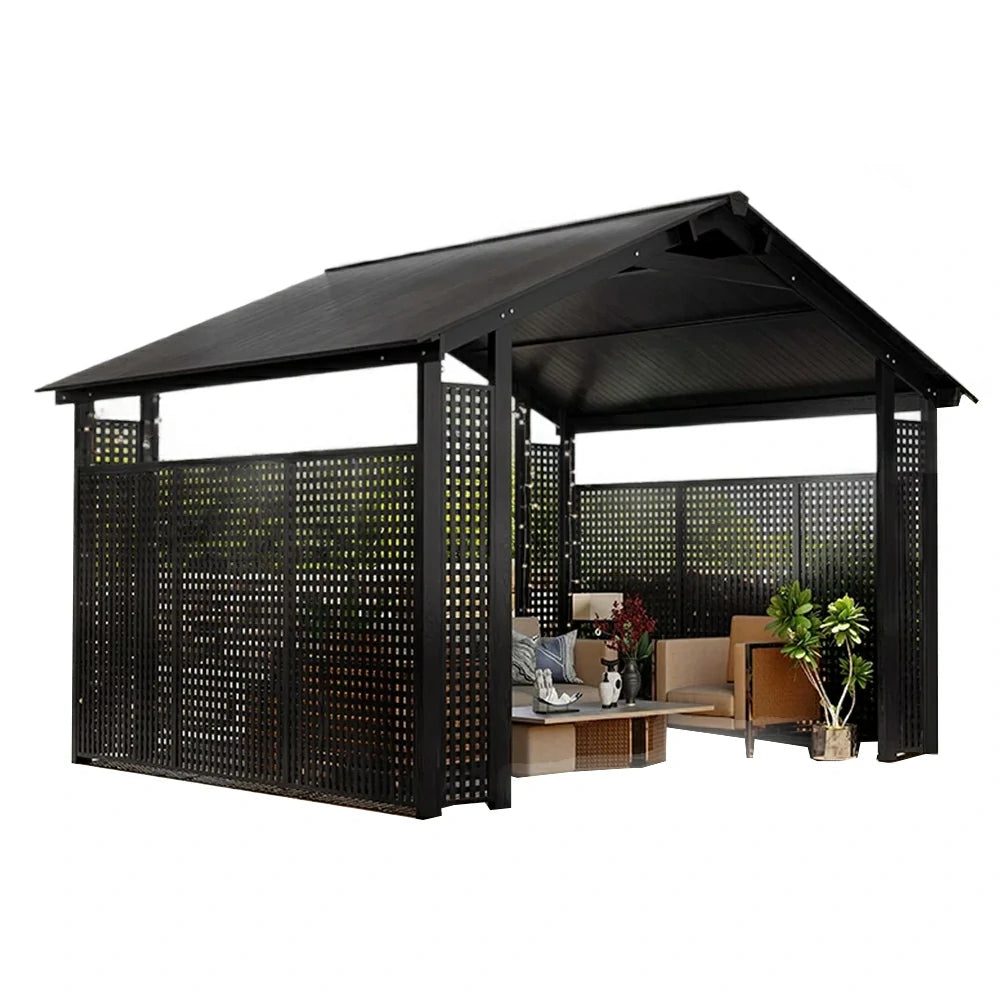 SOLARA Outdoor Pavilion - Large Heavy-Duty Gazebo with Reinforced Steel Frame & Hollow Side Panel Design - Black