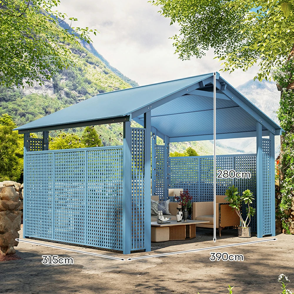 SOLARA Outdoor Pavilion - Large Heavy-Duty Gazebo with Reinforced Steel Frame & Hollow Side Panel Design - Blue