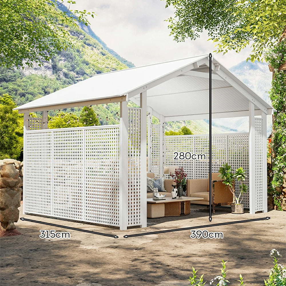 SOLARA Outdoor Pavilion - Large Heavy-Duty Gazebo with Reinforced Steel Frame & Hollow Side Panel Design - White