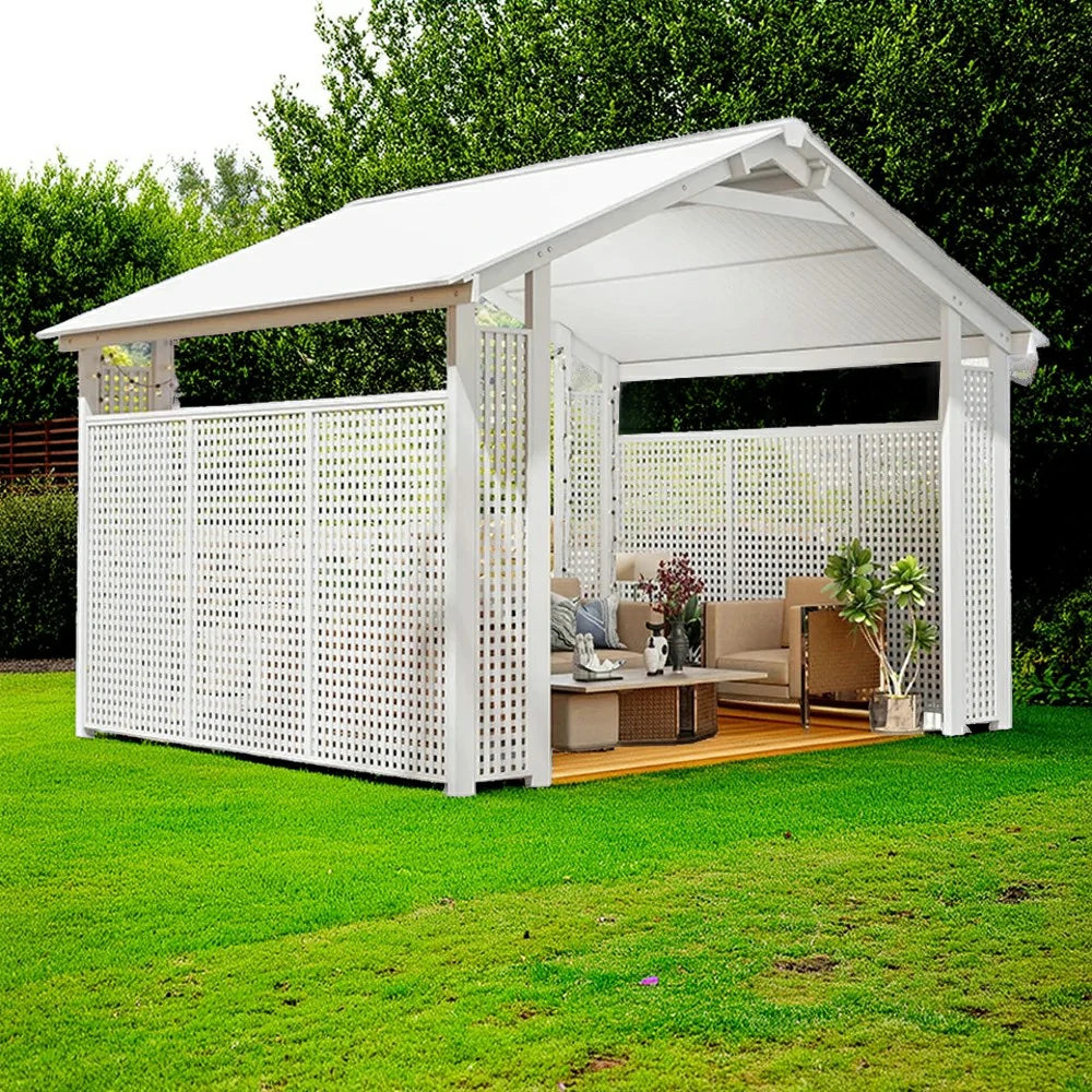 SOLARA Outdoor Pavilion - Large Heavy-Duty Gazebo with Reinforced Steel Frame & Hollow Side Panel Design - White