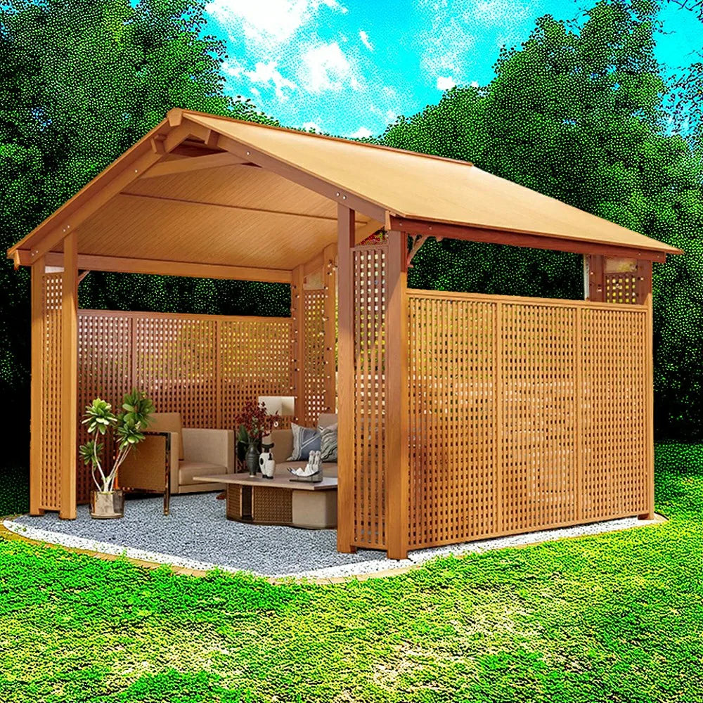 SOLARA Outdoor Pavilion - Large Heavy-Duty Gazebo with Reinforced Steel Frame & Hollow Side Panel Design - Yellow