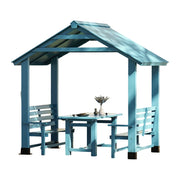 SOLARA Outdoor Pavilion - Heavy-Duty Solid Wood Frame with Double Chairs & Center Table, Durable Sunshade Canopy Garden Gazebo - Blue