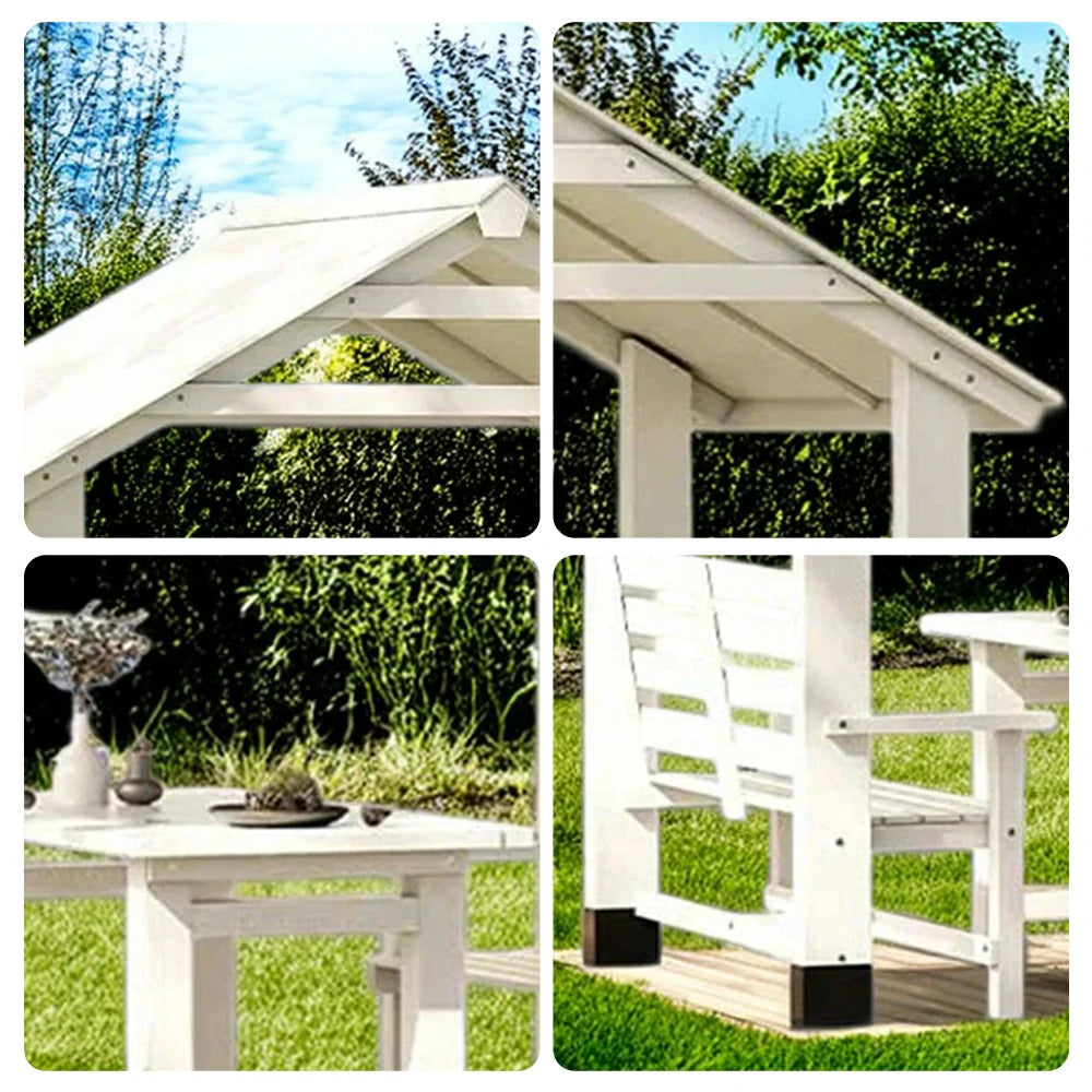 SOLARA Outdoor Pavilion - Heavy-Duty Solid Wood Frame with Double Chairs & Center Table, Durable Sunshade Canopy Garden Gazebo - White