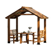 SOLARA Outdoor Pavilion - Heavy-Duty Solid Wood Frame with Double Chairs & Center Table, Durable Sunshade Canopy Garden Gazebo - Yellow