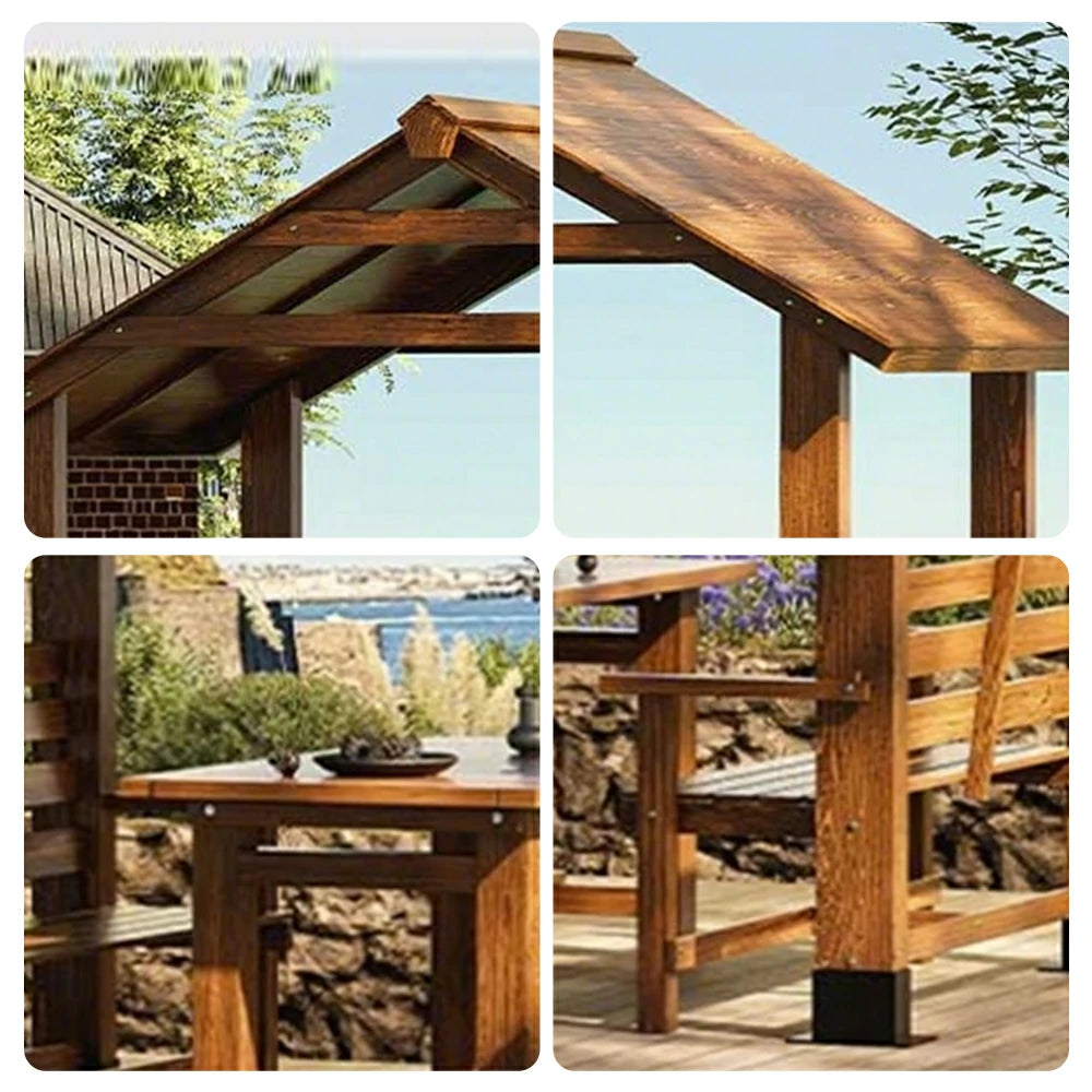 SOLARA Outdoor Pavilion - Heavy-Duty Solid Wood Frame with Double Chairs & Center Table, Durable Sunshade Canopy Garden Gazebo - Yellow